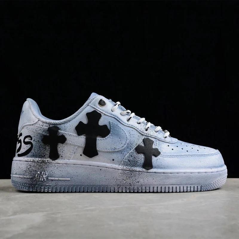 Custom Air Force 1 Blue With Crosses And Splatter Design