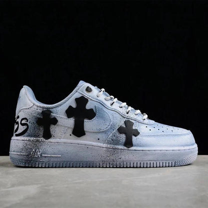 Custom Air Force 1 Blue With Crosses And Splatter Design