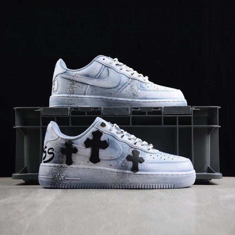 Custom Air Force 1 Blue With Crosses And Splatter Design