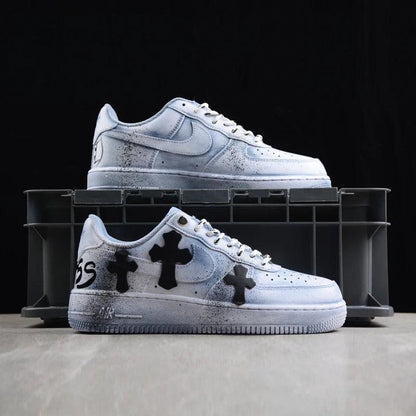 Custom Air Force 1 Blue With Crosses And Splatter Design