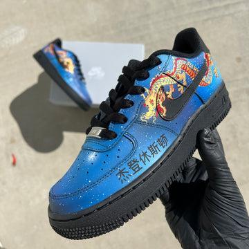 Custom Air Force 1 Blue With Dragon And Star Pattern