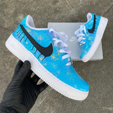 Custom Air Force 1 Blue With Gold Splatter And Black Drips