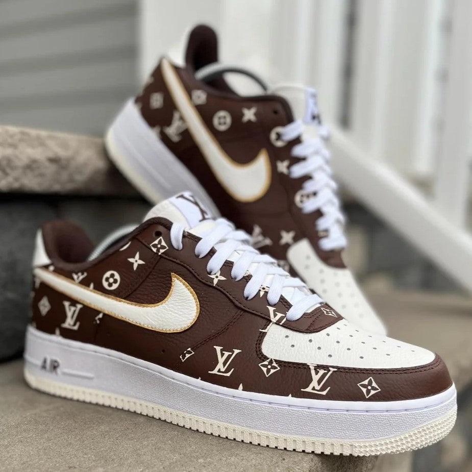 Custom Air Force 1 Brown and Cream With LV Pattern