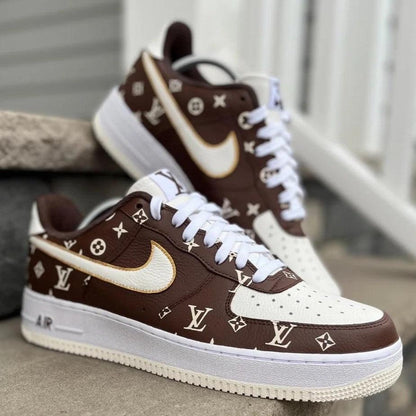 Custom Air Force 1 Brown and Cream With LV Pattern