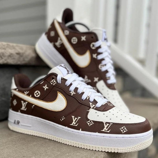Custom Air Force 1 Brown and Cream With LV Pattern