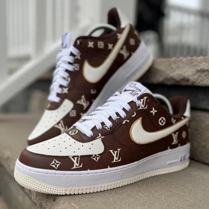 Custom Air Force 1 Brown and Cream With LV Pattern