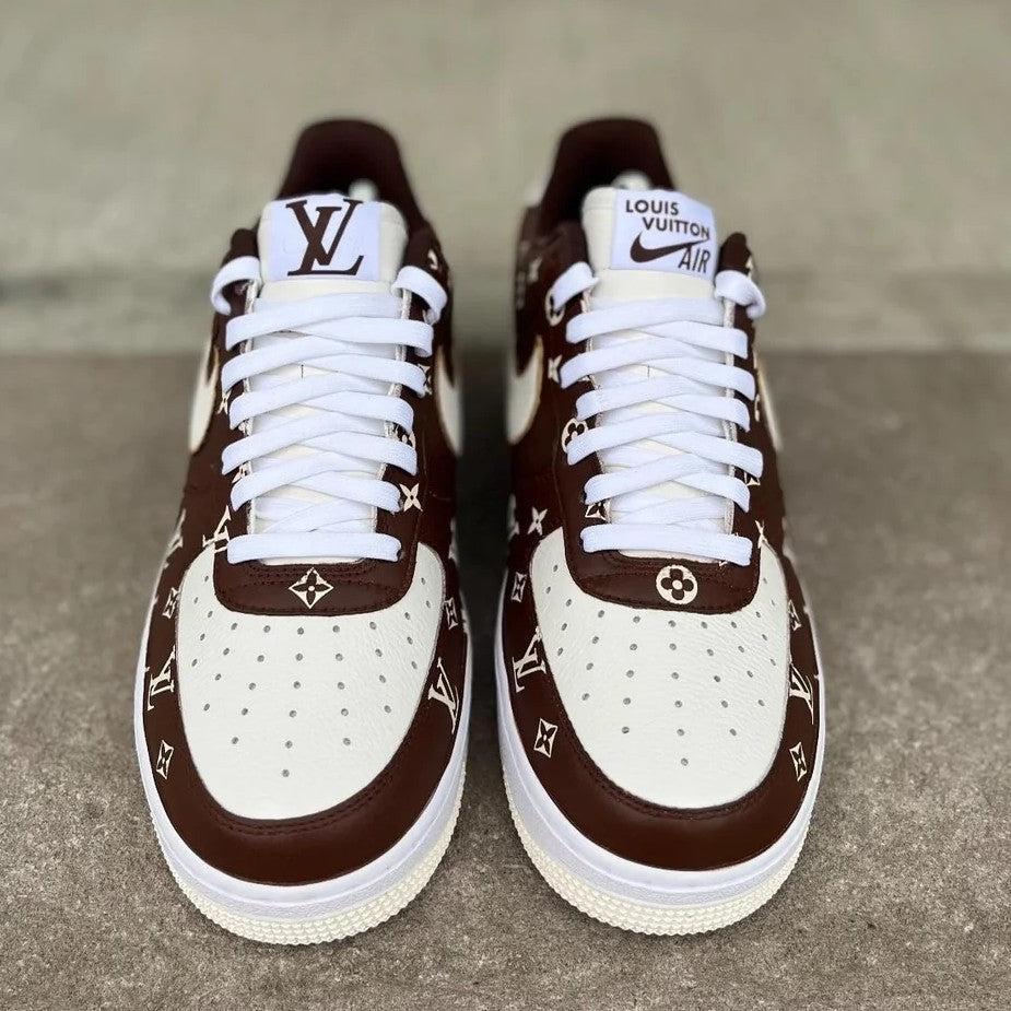 Custom Air Force 1 Brown and Cream With LV Pattern