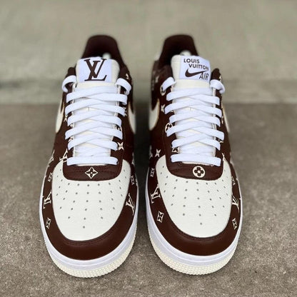 Custom Air Force 1 Brown and Cream With LV Pattern