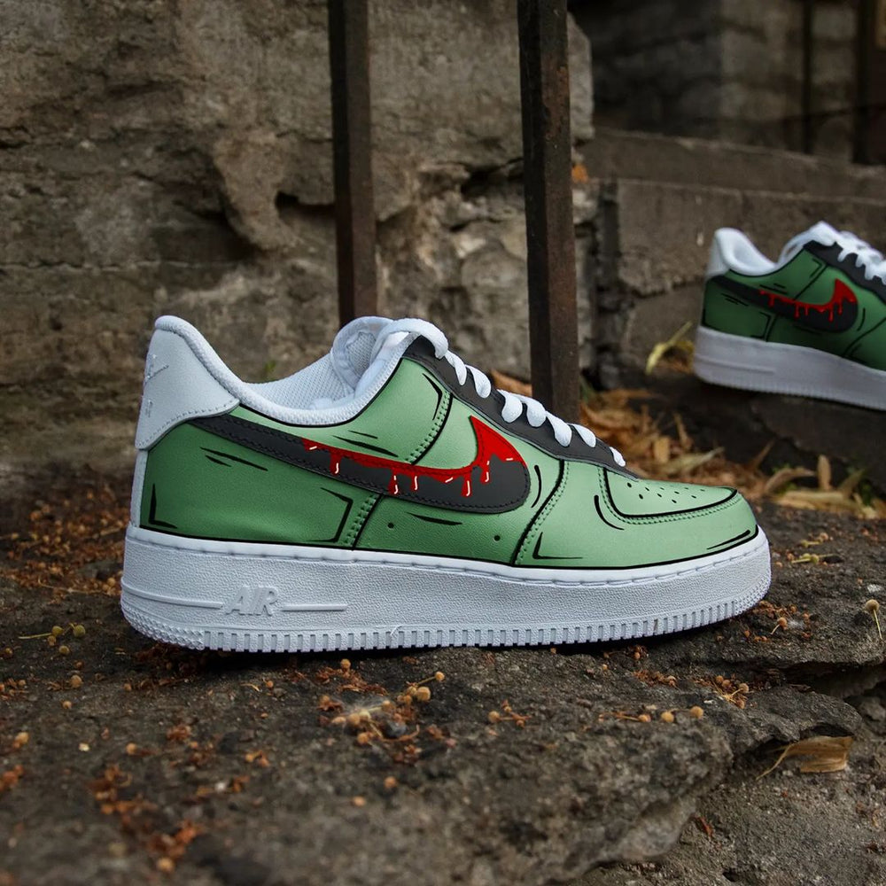 Custom Air Force 1 Green Cartoon Black Swoosh With Red Dripping