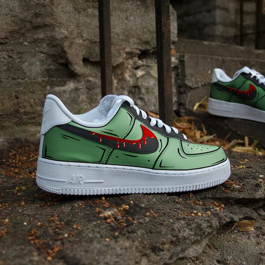 Custom Air Force 1 Green Cartoon Black Swoosh With Red Dripping