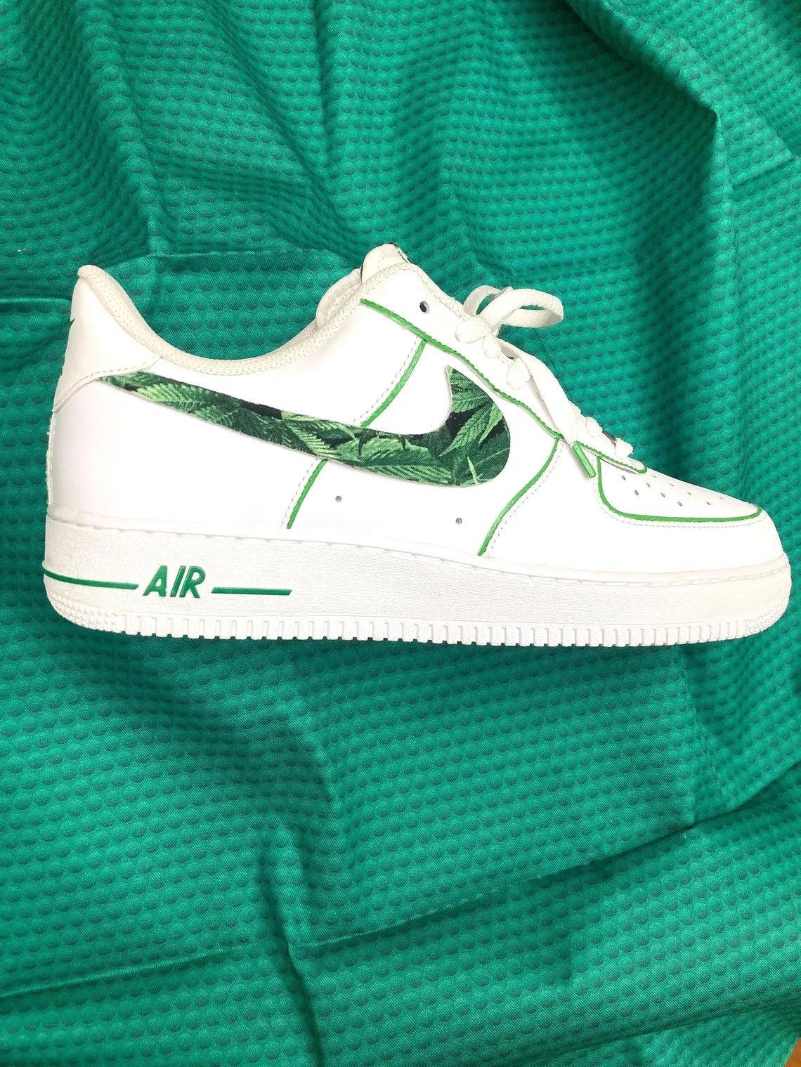 Custom Air Force 1 Green Leaf Swoosh