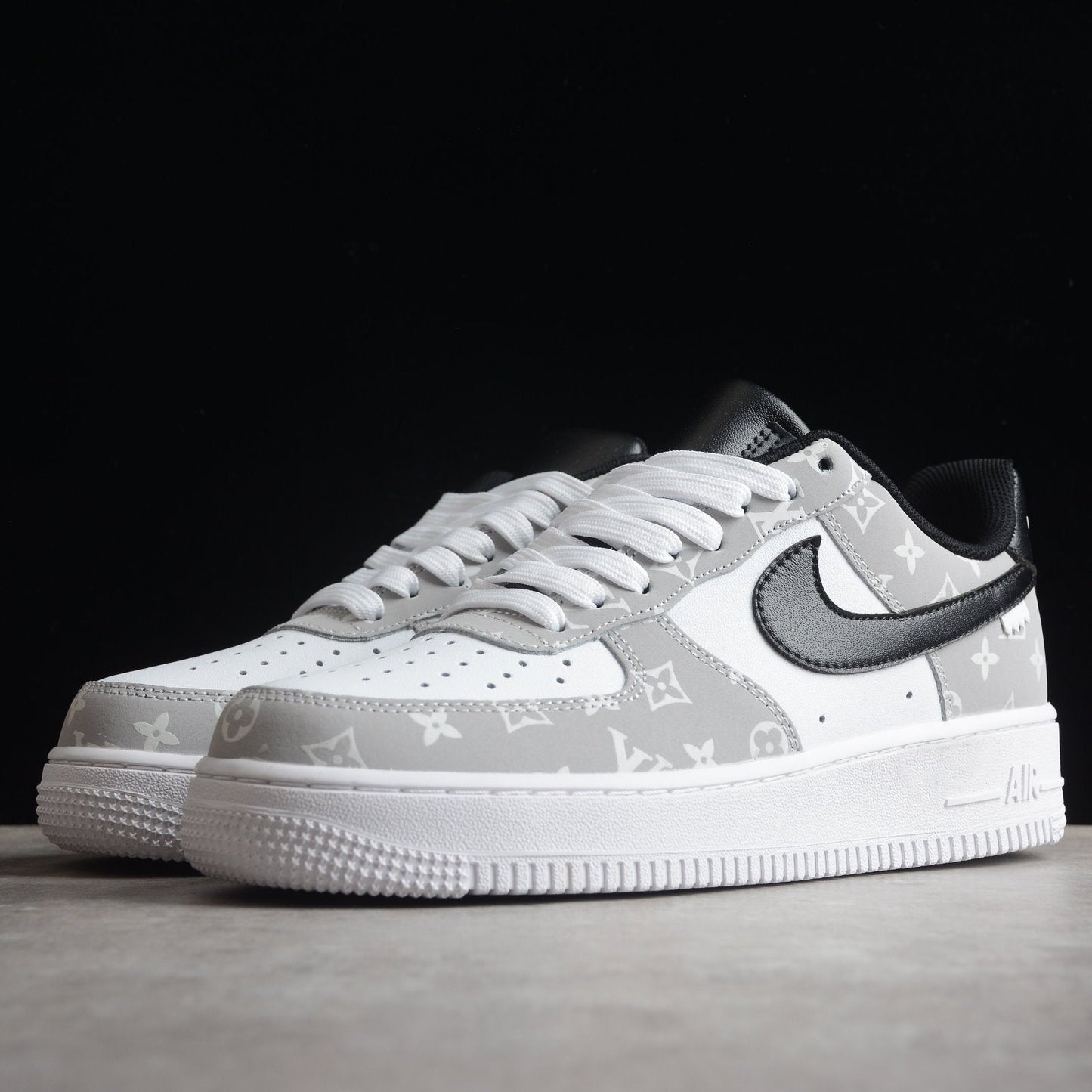 Custom Air Force 1 Grey White Adorned With LV Motifs