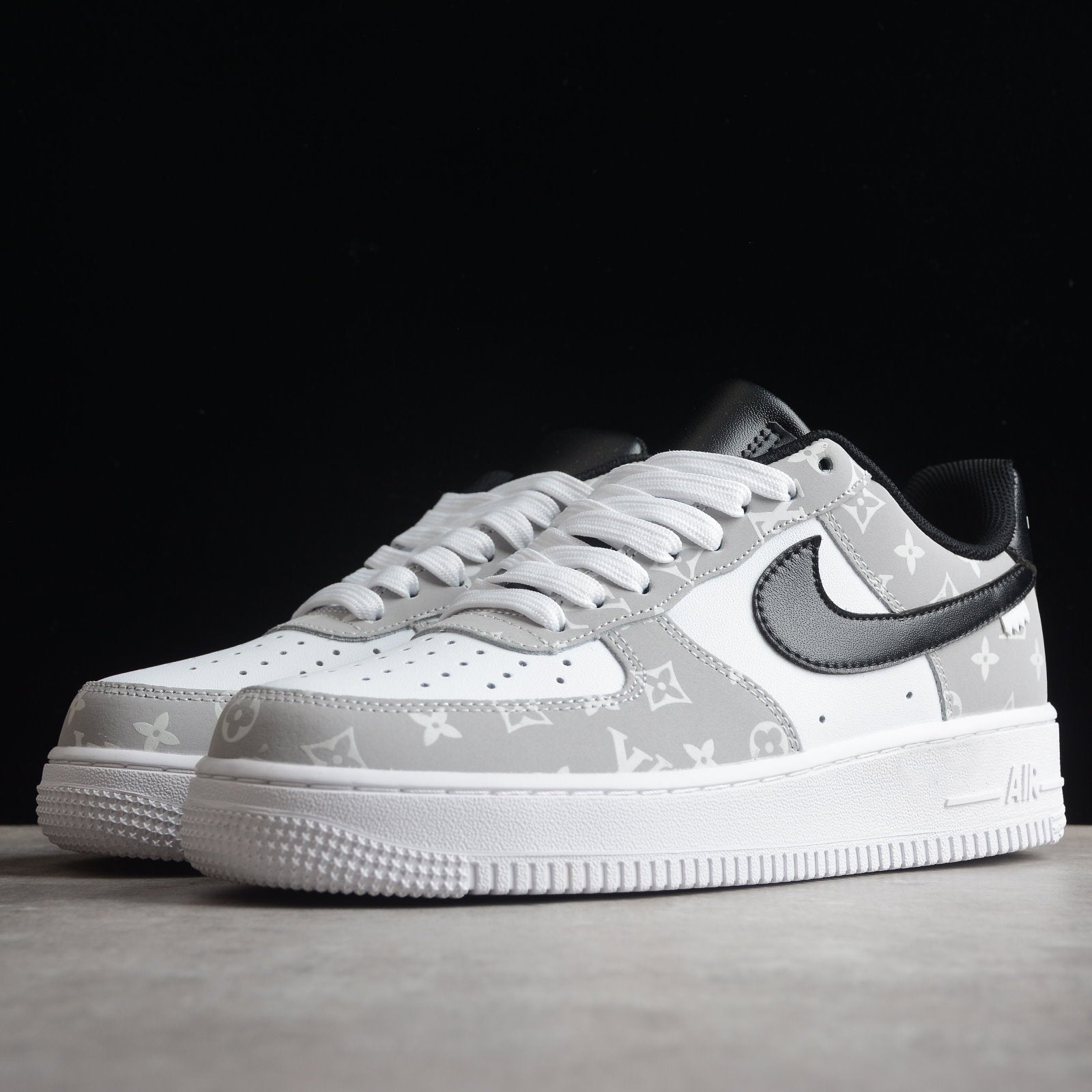 Custom Air Force 1 Grey White Adorned With LV Motifs