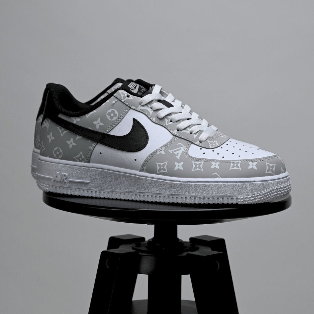 Custom Air Force 1 Grey White Adorned With LV Motifs