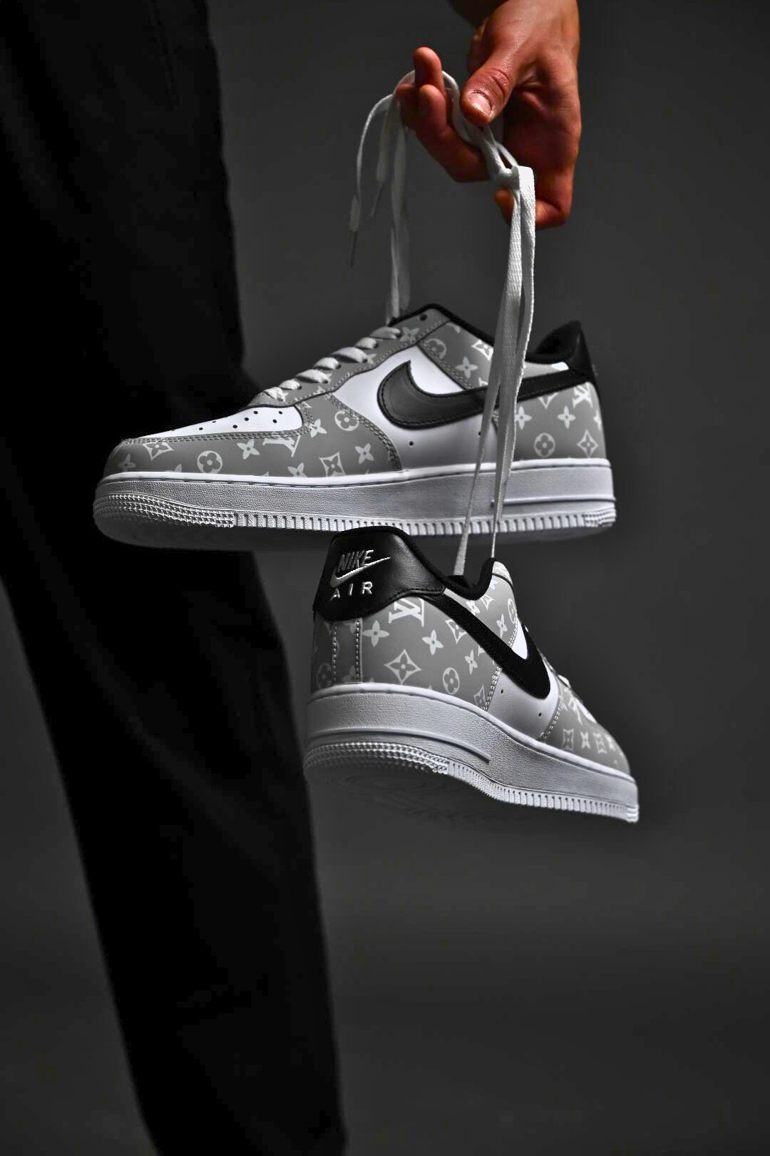 Custom Air Force 1 Grey White Adorned With LV Motifs