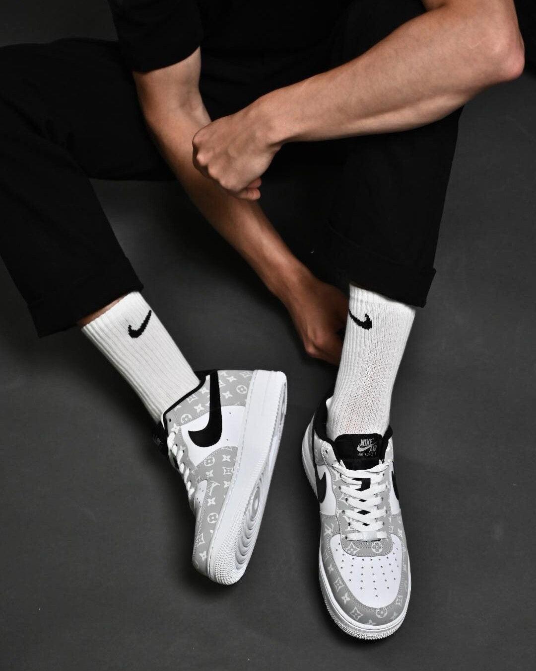 Custom Air Force 1 Grey White Adorned With LV Motifs