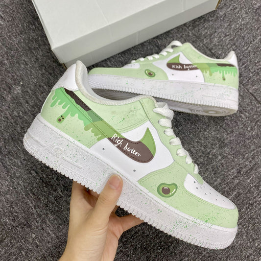 Custom Air Force 1 Light Green And White With Avocado And Paint - Drip Patterns