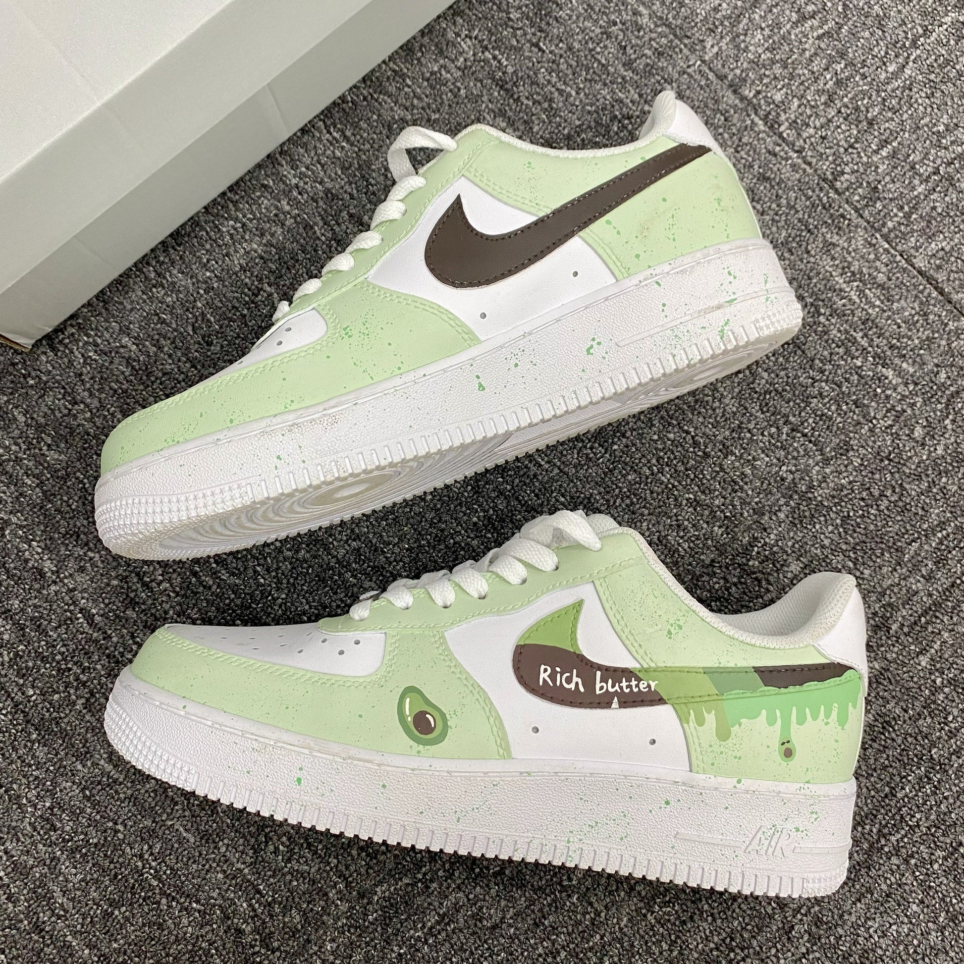 Custom Air Force 1 Light Green And White With Avocado And Paint - Drip Patterns