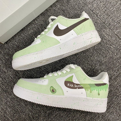 Custom Air Force 1 Light Green And White With Avocado And Paint - Drip Patterns