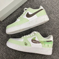 Custom Air Force 1 Light Green And White With Avocado And Paint - Drip Patterns