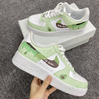 Custom Air Force 1 Light Green And White With Avocado And Paint - Drip Patterns
