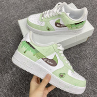 Custom Air Force 1 Light Green And White With Avocado And Paint - Drip Patterns
