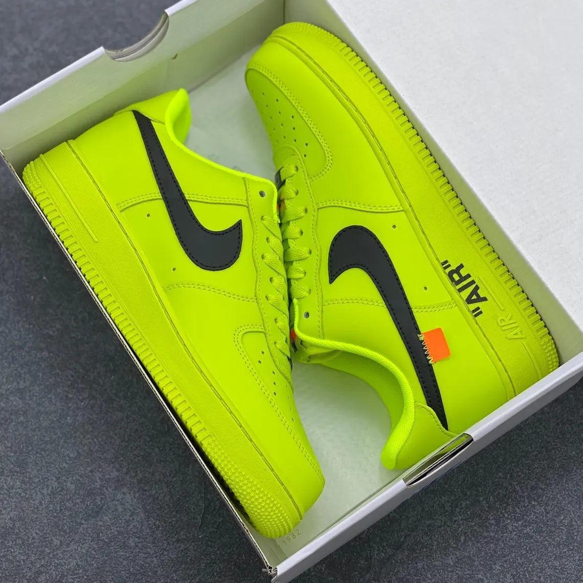Custom Air Force 1 Neon Yellow Black Swoosh