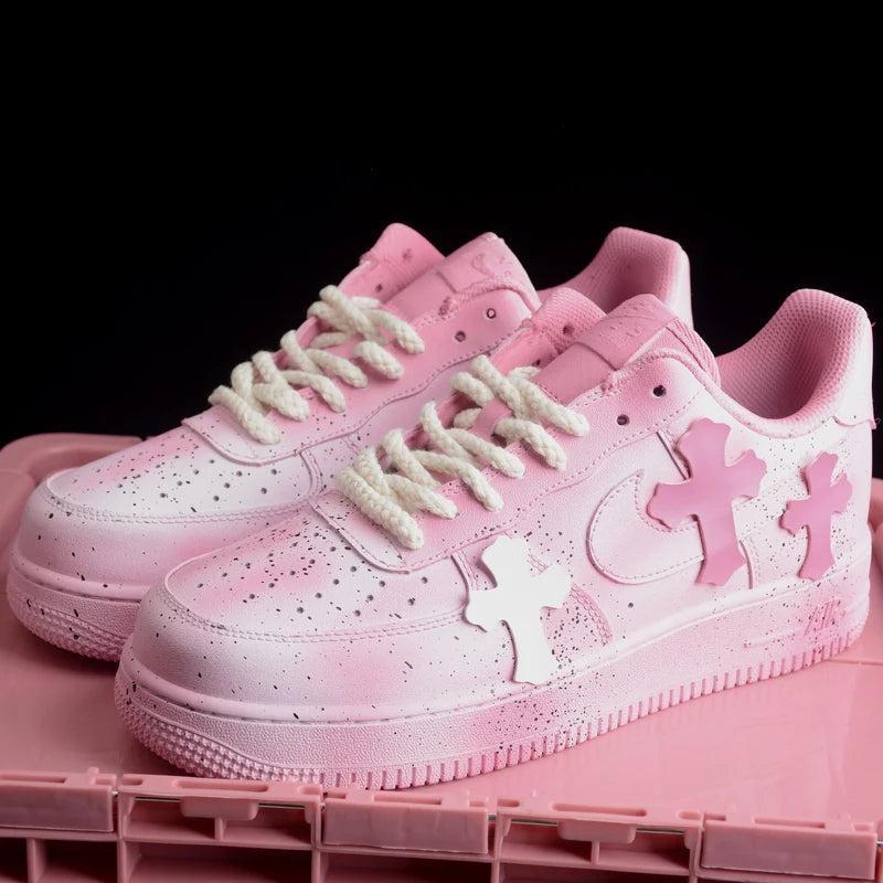 Custom Air Force 1 Pink With Cross Patterns