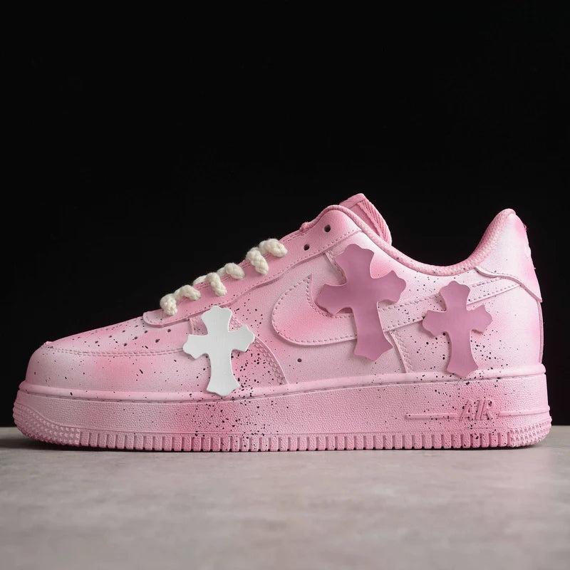 Custom Air Force 1 Pink With Cross Patterns