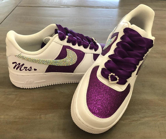 Custom Air Force 1 Purple Glitter With Rhinestones Swoosh