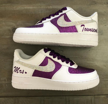 Custom Air Force 1 Purple Glitter With Rhinestones Swoosh
