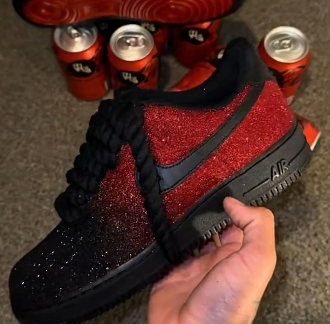 Custom Air Force 1 Red Black Glitter