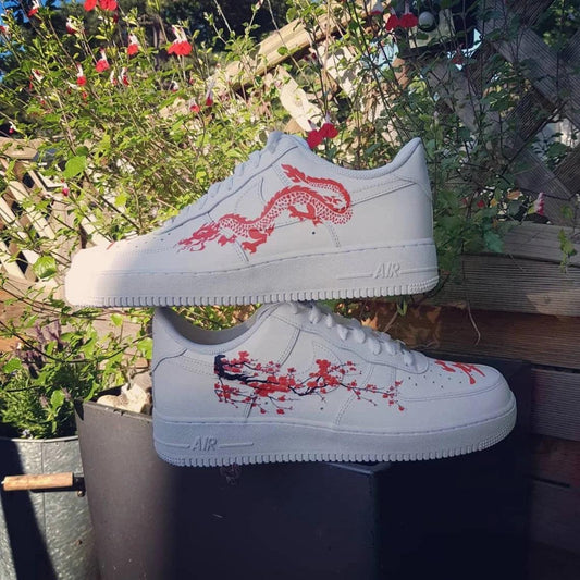 Custom Air Force 1 Red Dragon and Plum Blossom Design