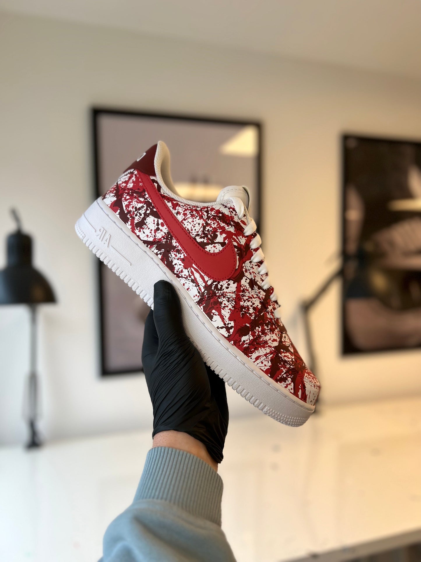Custom Air Force 1 Red White Splatter