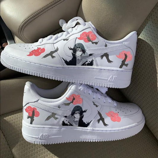 Custom Air Force 1 Shoes Anime Character and Birds Design Pink and Black