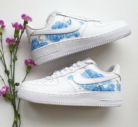Custom Air Force 1 Shoes Cloud Pattern Blue Color