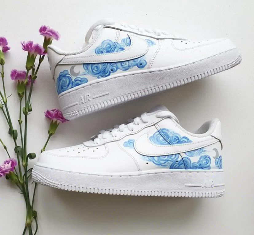 Custom Air Force 1 Shoes Cloud Pattern Blue Color