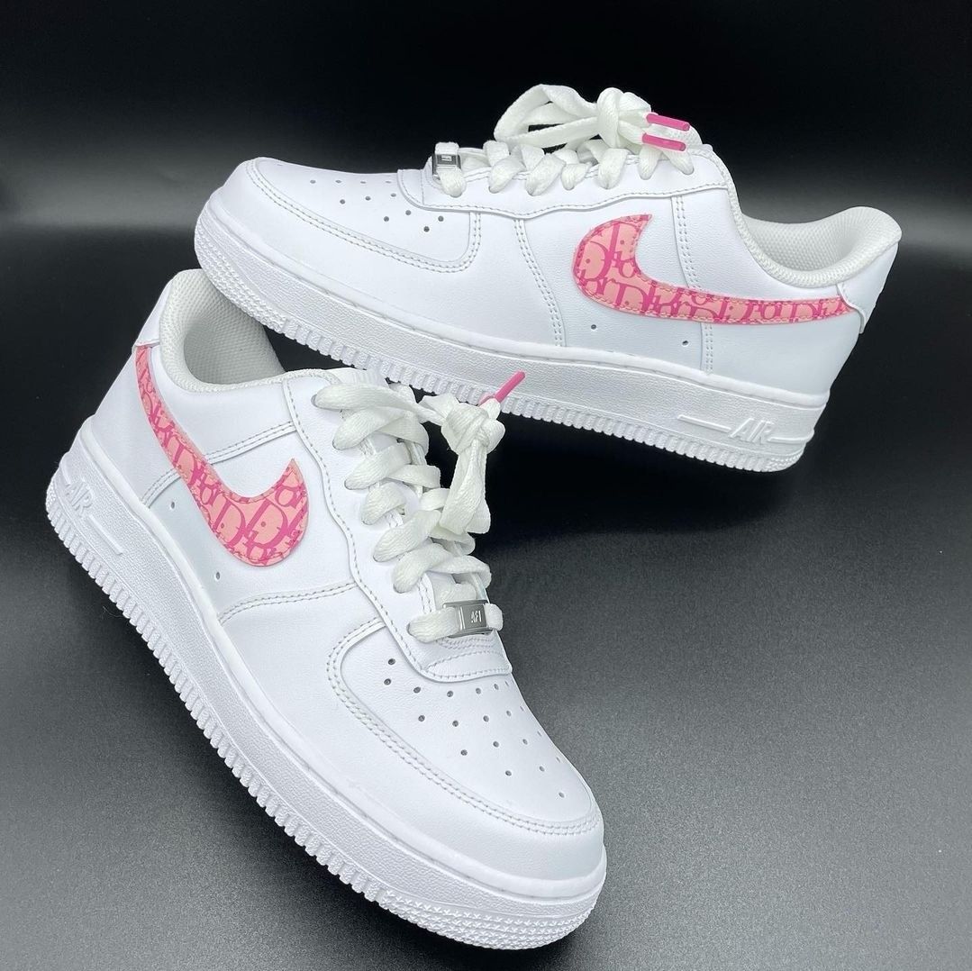 Custom Air Force 1 Shoes Dior Pattern Baby Pink