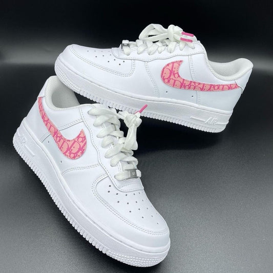 Custom Air Force 1 Shoes Dior Pattern Baby Pink
