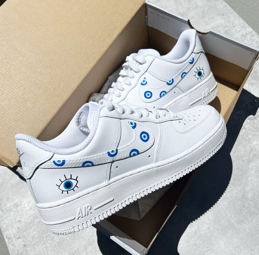 Custom Air Force 1 Shoes Evil - Eye Design Blue