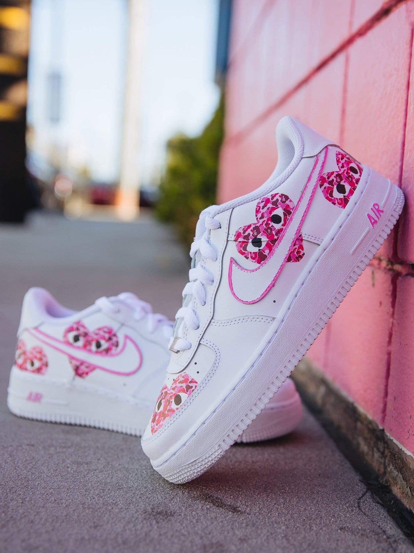 Custom Air Force 1 Shoes Heart Pattern Pink