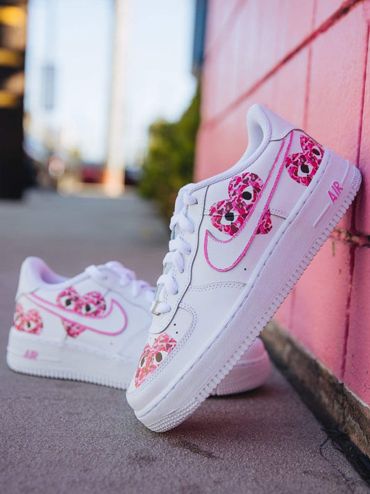 Custom Air Force 1 Shoes Heart Pattern Pink
