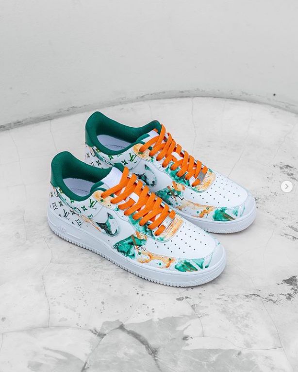 Custom Air Force 1 Shoes LV Pattern Green Orange