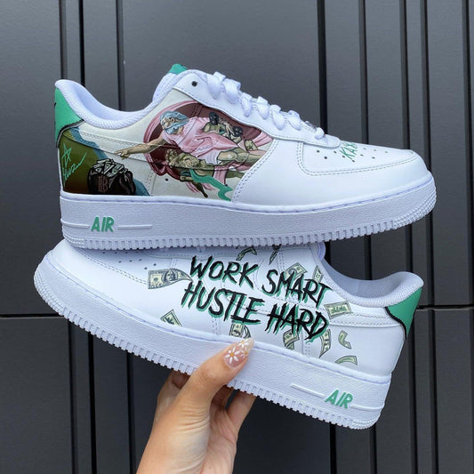 Custom Air Force 1 Shoes Money Motif Green Pink