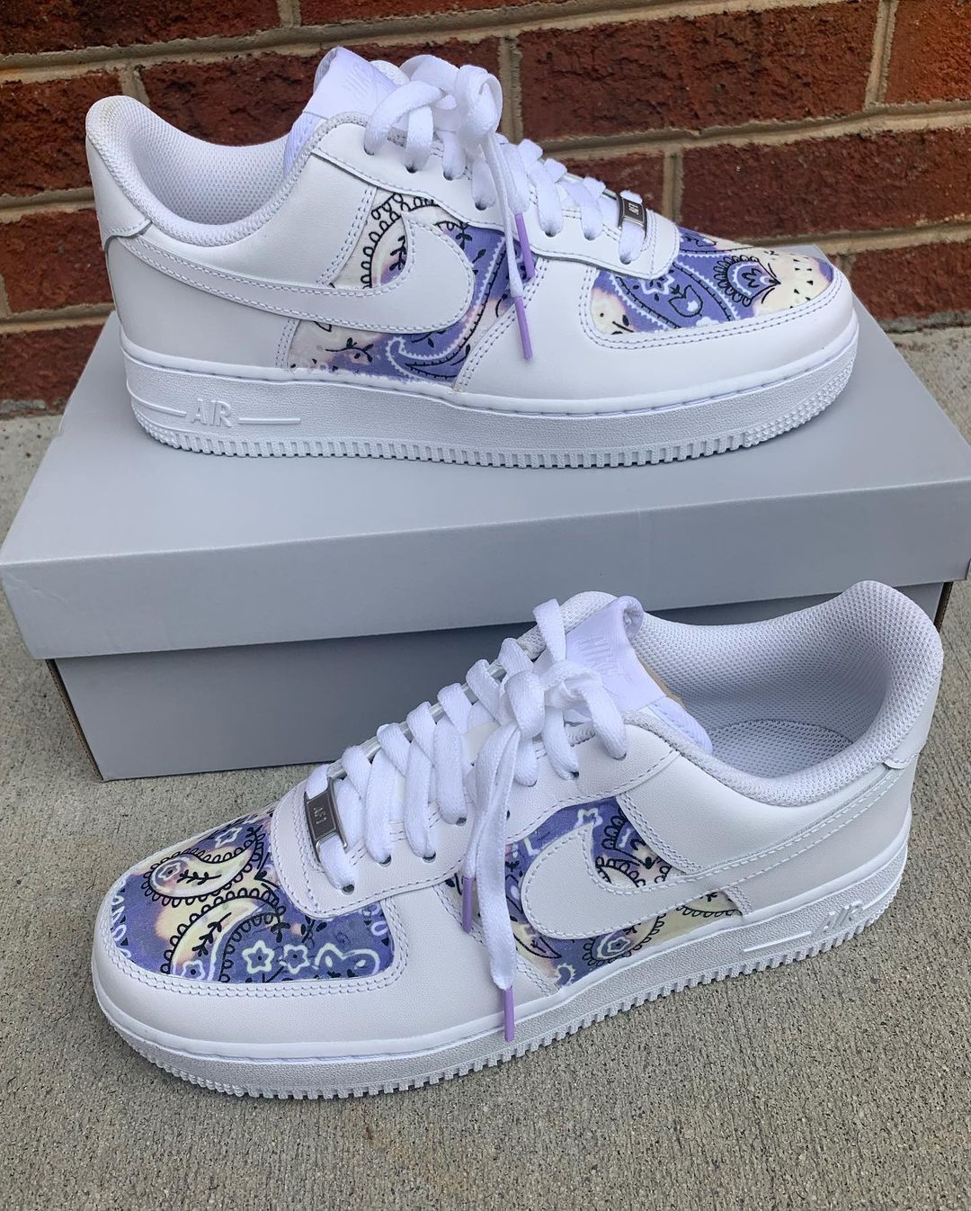 Custom Air Force 1 Shoes Paisley Pattern Baby Purple Cream