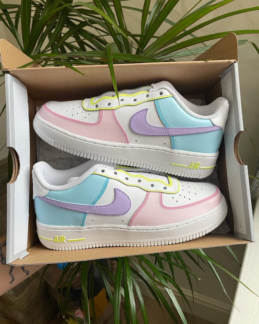 Custom Air Force 1 Shoes Pastel Pink Baby Blue and Lavender