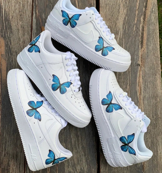 Custom Air Force 1 Shoes with Blue Butterflies