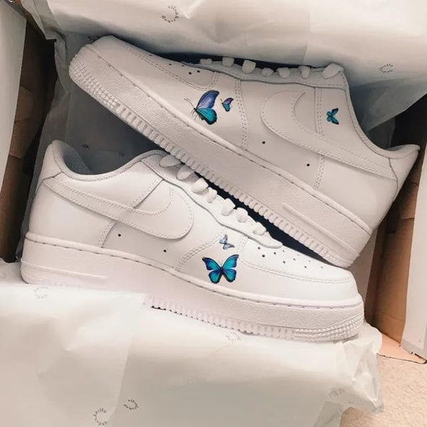 Custom Air Force 1 Shoes with Butterflies Blue Teal