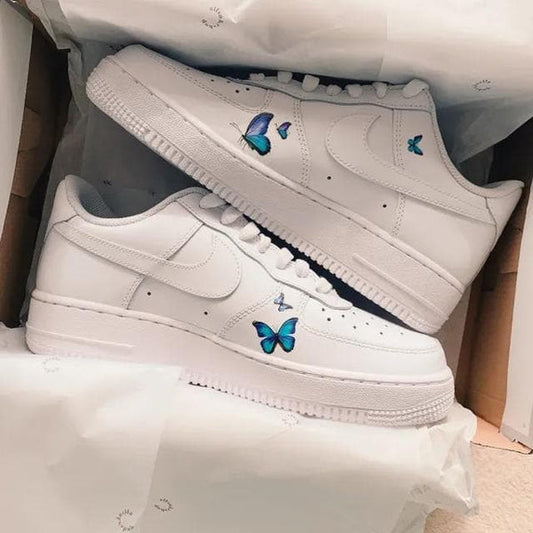 Custom Air Force 1 Shoes with Butterflies Blue Teal