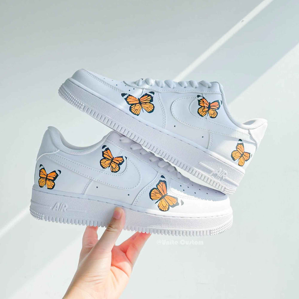 Custom Air Force 1 Shoes with Butterflies Orange Color